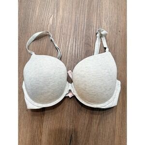 Victoria's Secret Grey Heather Shimmer Logo Strap Push-Up Bra 34D 2628